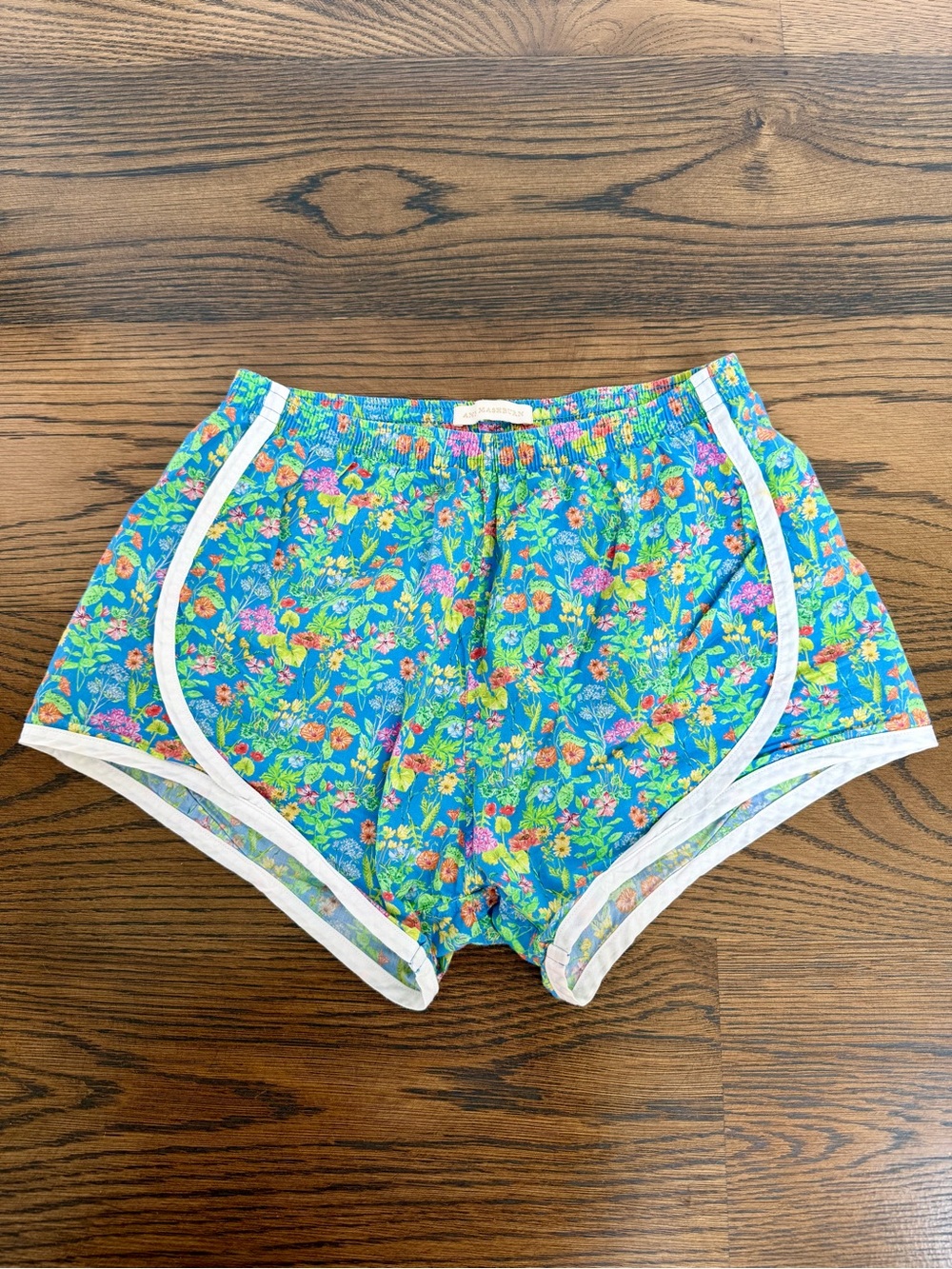ANN MASHBURN Liberty Print Blue Floral Athletic Shorts with White Trim